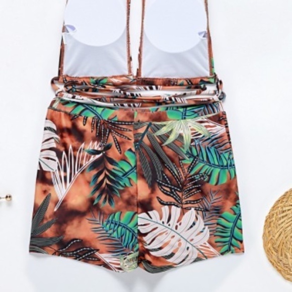 Women's Sexy Halter One Piece Swimsuit Briefs Botanical Tropical Palm Trees - Picture 4 of 7